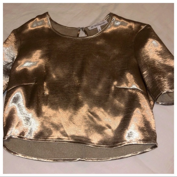 BCBG GENERATION METALLIC CROP TOP GOLD SILK - Picture 6 of 6